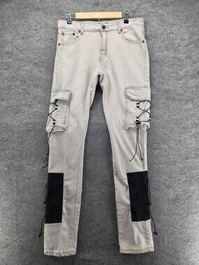 M. Society Jeans Mens 34x34 Gray Politically Incorrect Cargo Strap Stretch